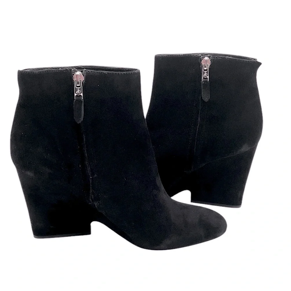 Sam‎ Edelman black Wilson Boot Size 8.5 Wedge Heel Black Suede Bootie Almond Toe